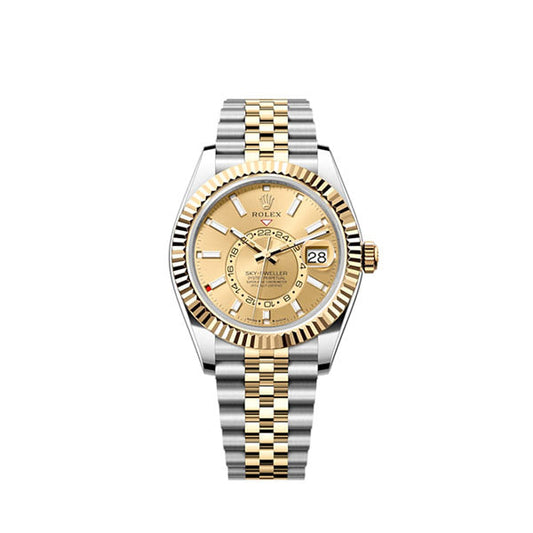 Sky-Dweller, 40.8mm, Oystersteel and 18k Yellow Gold, Champagne, Jubilee,Ref# 336933-0002