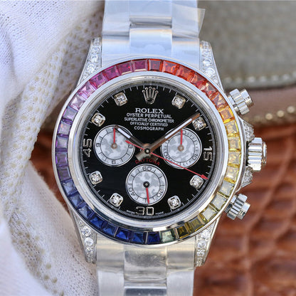 Daytona Rainbow Diamond Silver Stainless Steel 40 mm, diamond