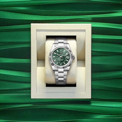 Sky-Dweller, 42mm, Oystersteel and 18k White Gold, Green, Oyster, Ref# 336934-0001