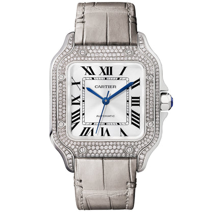 Santos de Cartier Medium Diamond Set Automatic 18ct White Gold Watch